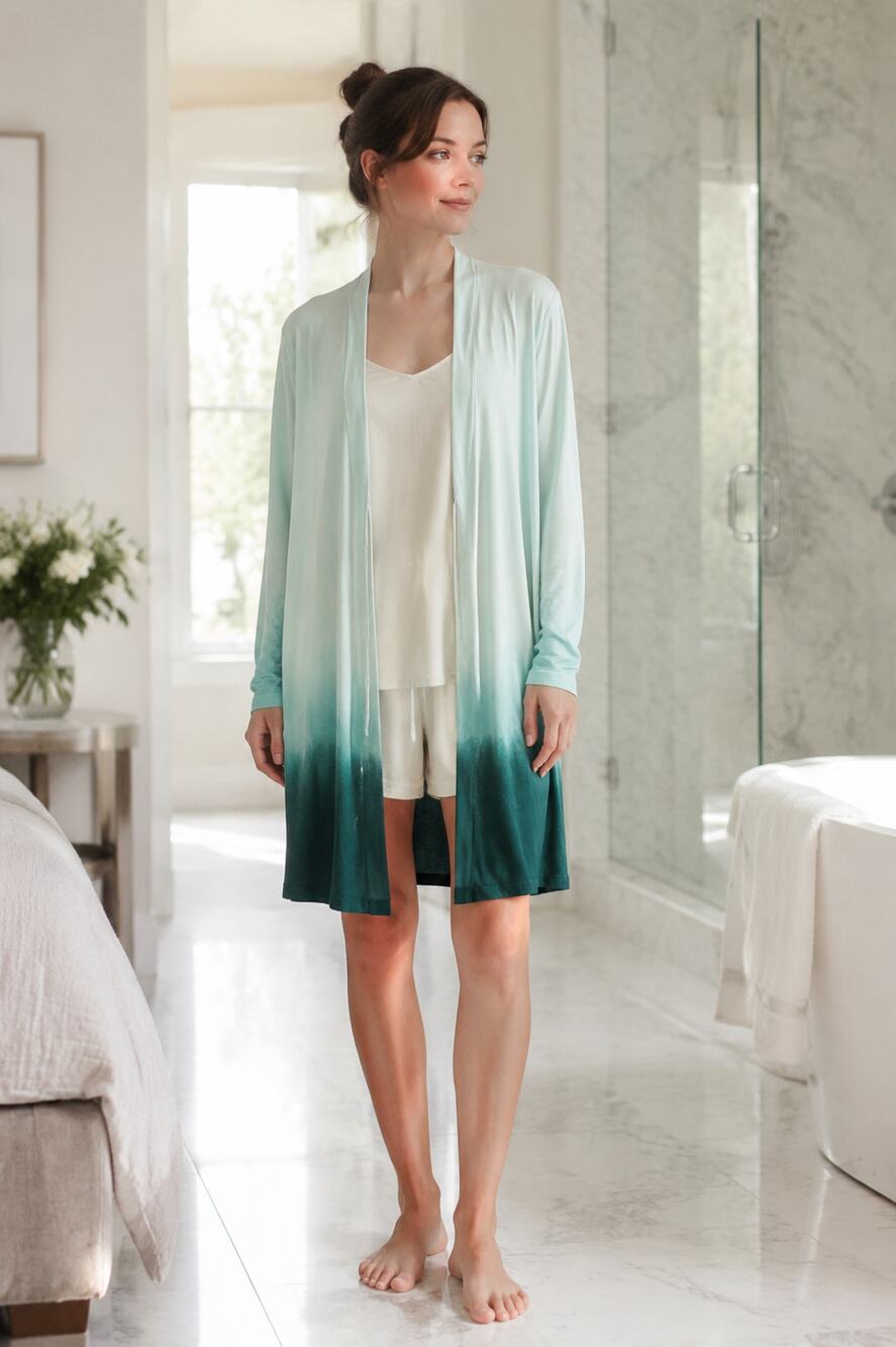 Cuddl Duds Super Soft Mint Teal Ombré Knee-Length Robe Size Small NWOT